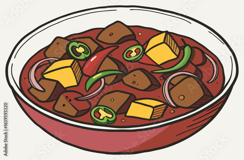 Minced meat with potatoes vector in spicy Pakistani curry style	