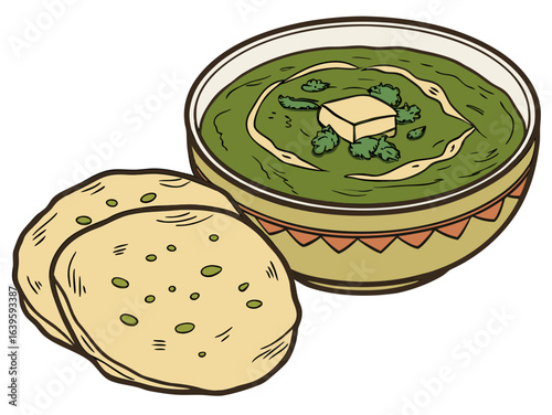 Punjabi saag with makki roti vector and butter garnish	