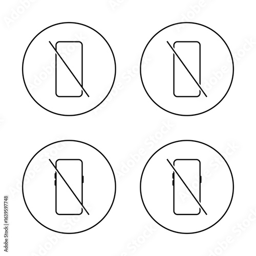 No smartphone icon set in circular outline. Mobile phone ban symbol