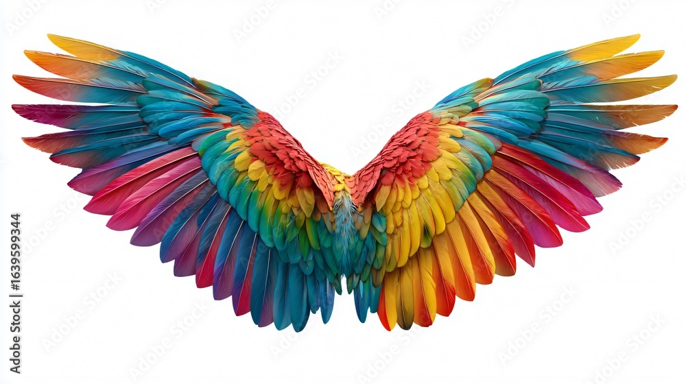 Fototapeta premium Vibrant Abstract Colorful Parrot Wings Rainbow Isolated Image