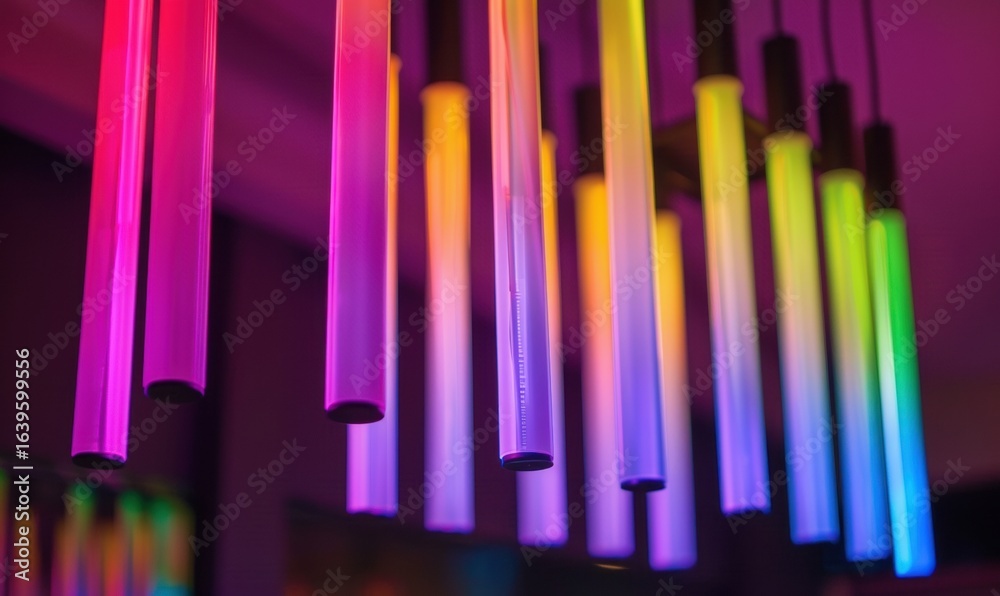 Obraz premium Colorful hanging lights create a modern and abstract interior design element