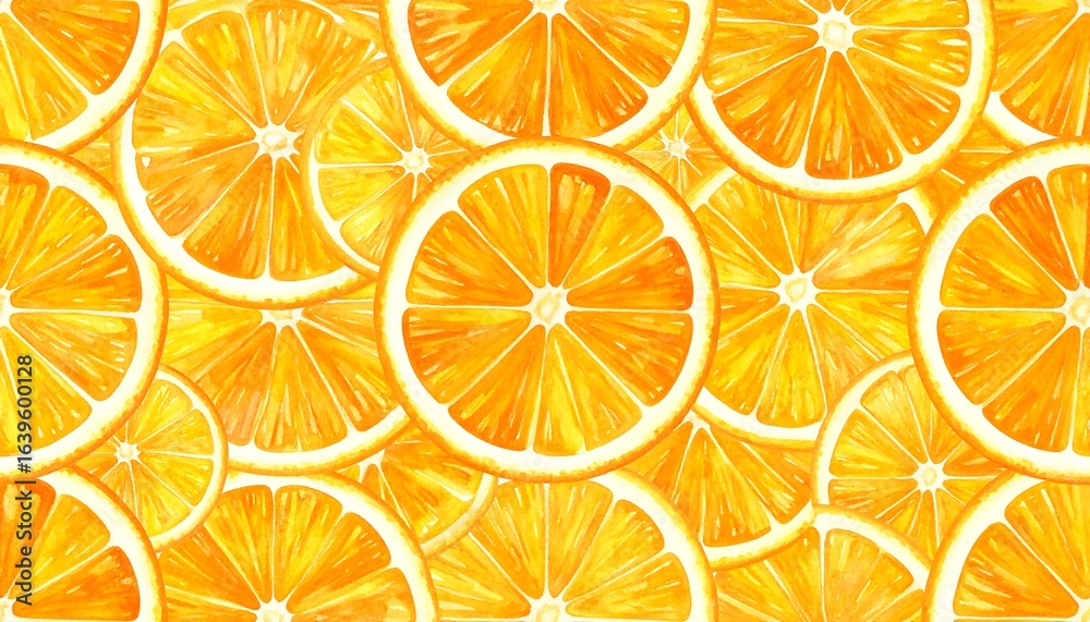 Obraz premium Vibrant Watercolor Orange Slices Pattern Background