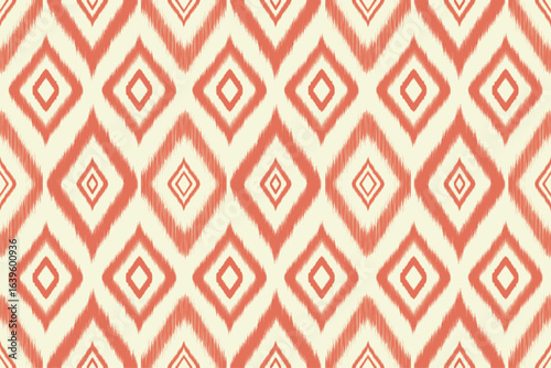 Seamless Terracotta Beige Ikat Pattern – Warm tribal ethnic geometric textile design inspired by traditional weaving, ideal for fabrics, wallpapers, home décor, and fashion prints.