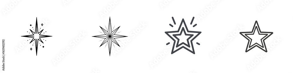 Obraz premium Assorted Hand Drawn Star Icons, Sparkle Elements, Isolated Vector Set for Christmas, Decor, and Design