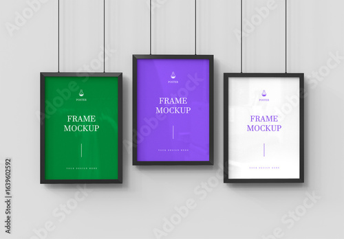 Interior Three Frame Wall Art Poster Indoor Mockup Template
