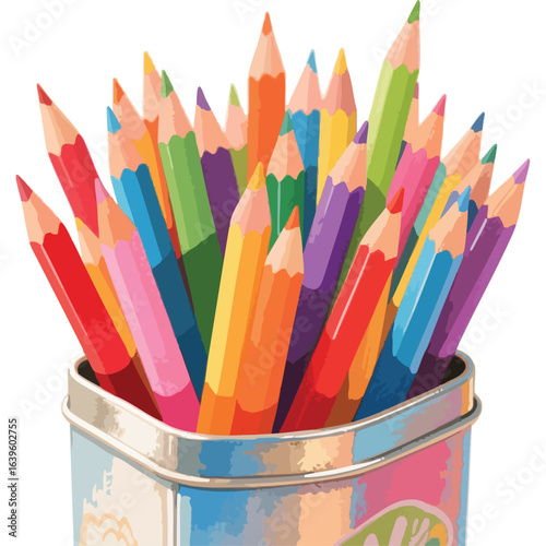colored pencils in a cup vector illustration
