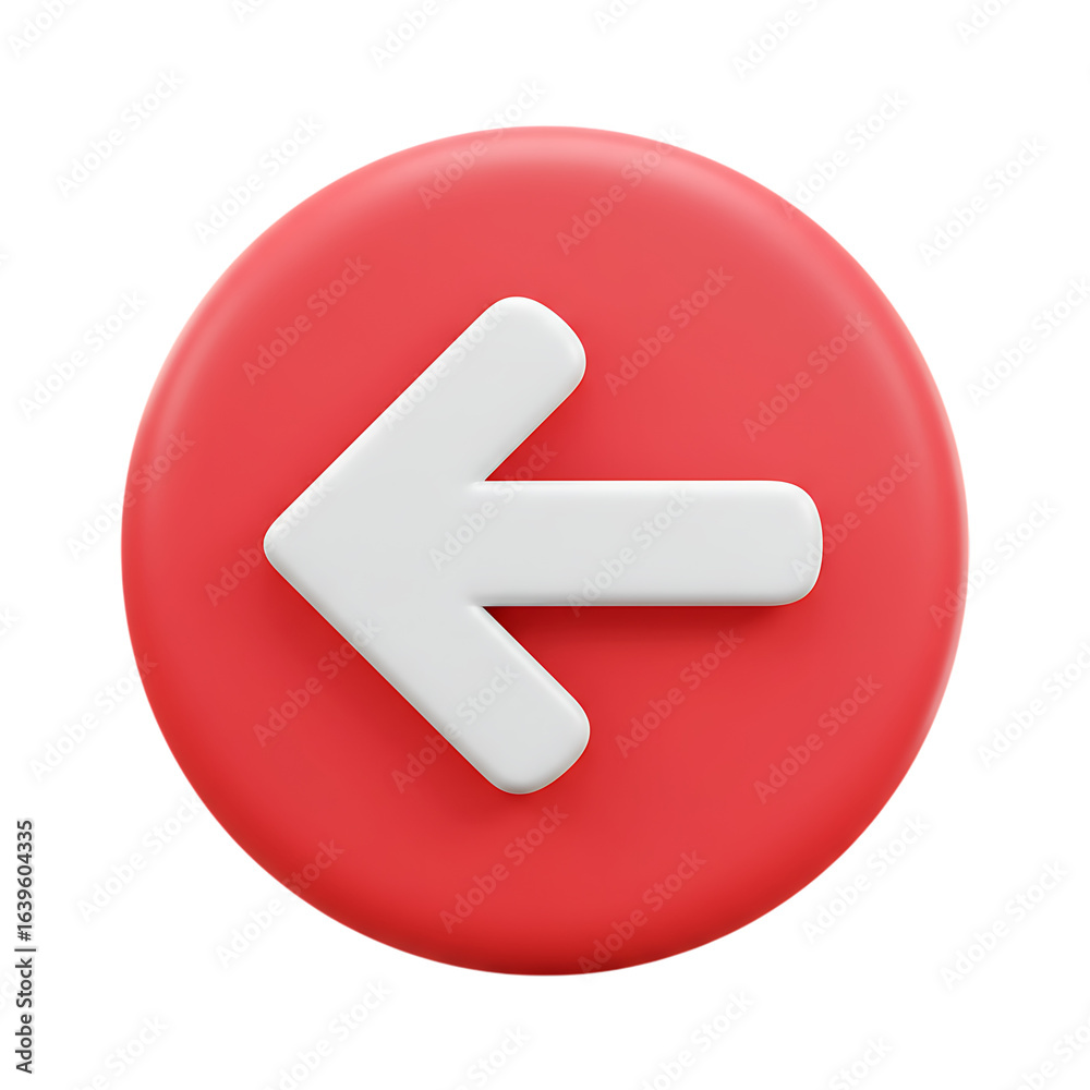 3d icon of 3d rendering of a red circle with a white left arrow, indicating the back or previous button, isolated on transparent background for user interface design 3d icon of 3d rendering of a red circle with a white left arrow, indicating the back or previous button, isolated on transparent background for user interface design
