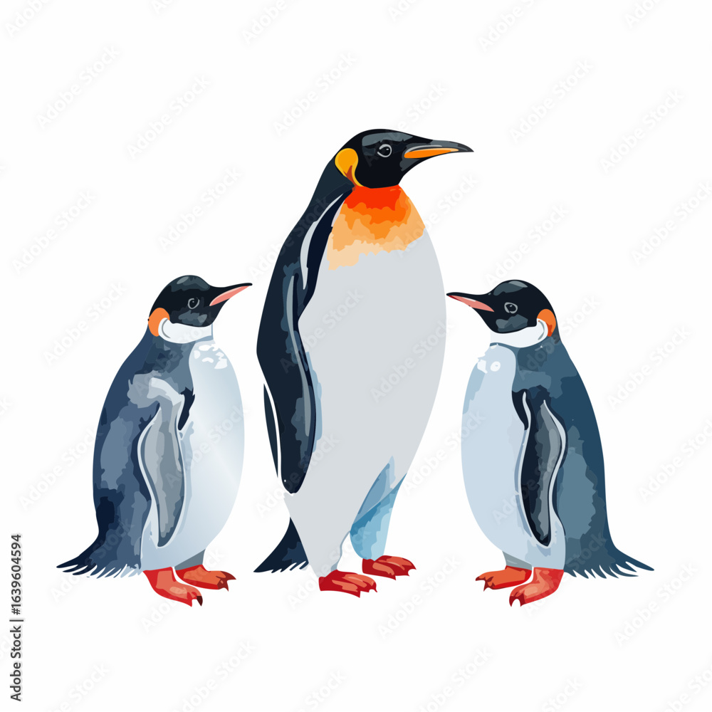 Obraz premium Beautiful watercolor illustration penguins, arctic tern. Hand drawn image of antarctic birds.