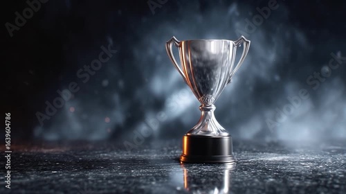 Golden trophy silver award standing proudly in misty spotlight on big stage
