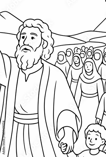 Moses Leading Israelites from Egypt – Passover Exodus Coloring Page for Kids