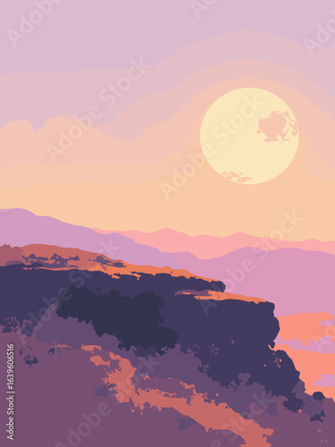 Deimos – Small pitted rock above Martian sunrise, palette: pebble gray, pale ochre, soft lavender sky, void black