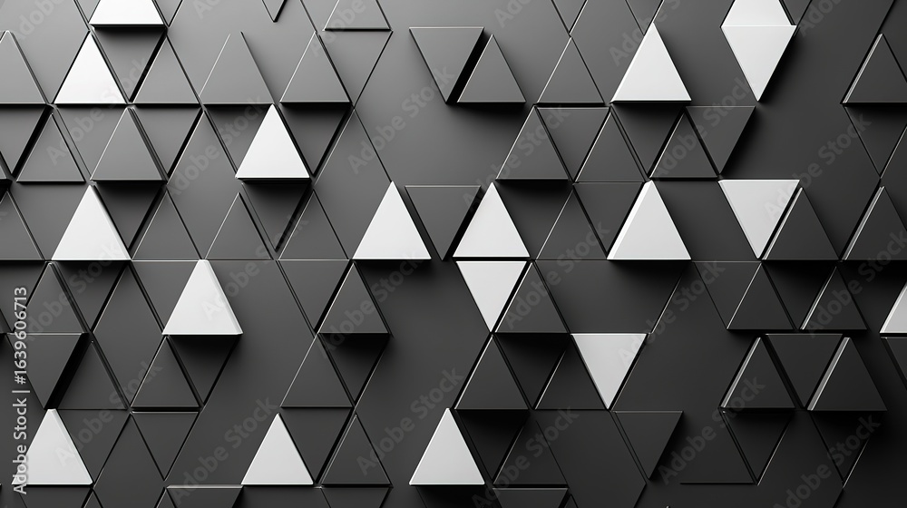 Fototapeta premium Dark Gray Triangular Tile Geometric Background Texture with Abstract Elements for Modern Black Interior Wallpaper​ 
