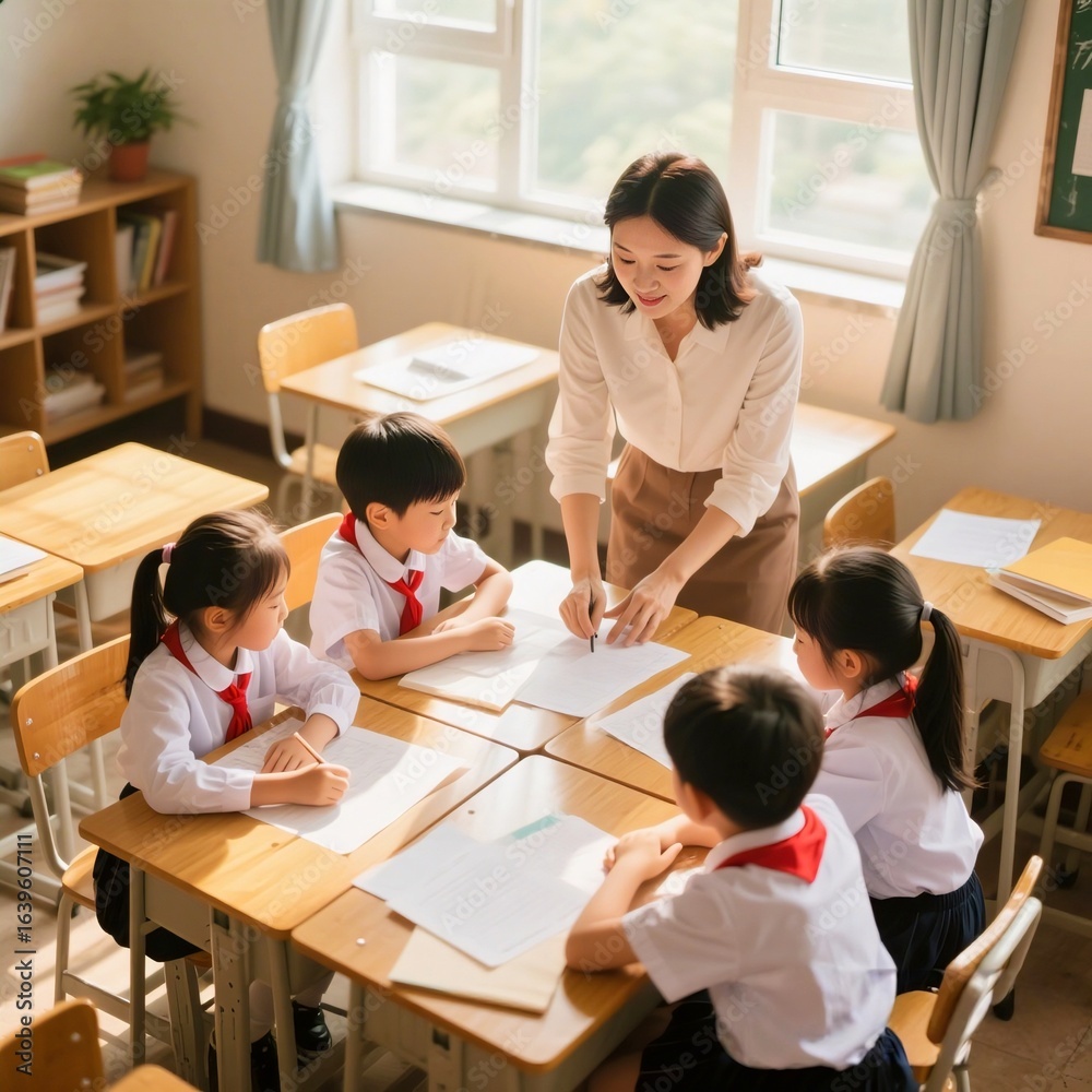Fototapeta premium teacher and students in classroom