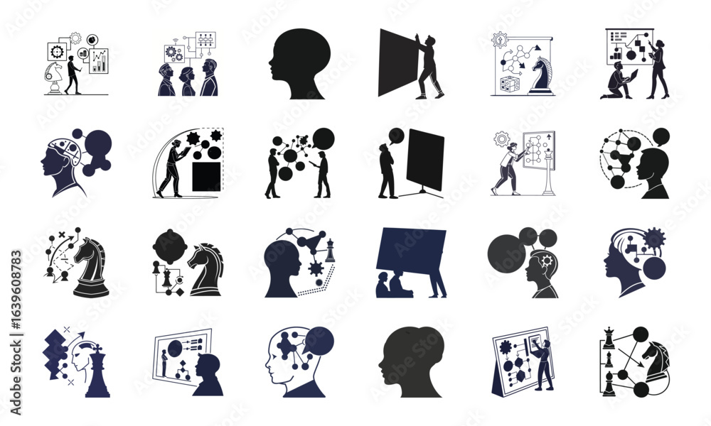 Fototapeta premium Set of Artificial Intelligence, Automation, Machine Learning, Cloud Computing, and Network Technology Icons in Minimal Vector Style