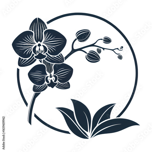 Elegant Orchid Bloom: Monochrome Floral Design Element