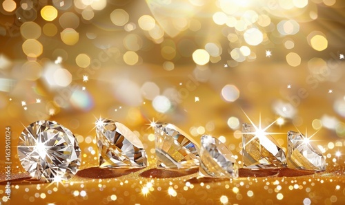 Sparkling diamonds displayed on a soft gold background for wealth and luxury