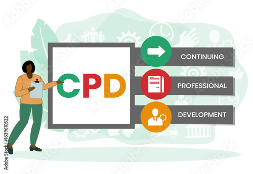 CPD - Continuing Professional Development acronym. business concept background. vector illustration concept with keywords and icons. lettering illustration with icons for web banner, flyer	