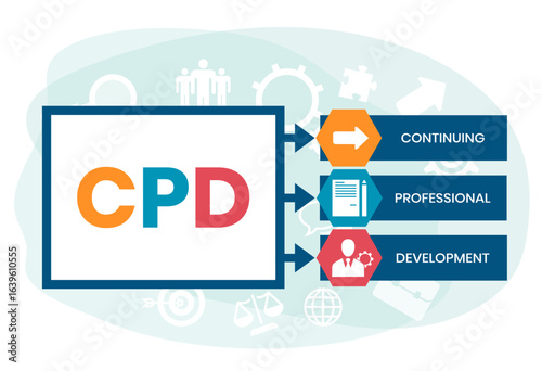 CPD - Continuing Professional Development acronym. business concept background. vector illustration concept with keywords and icons. lettering illustration with icons for web banner, flyer	