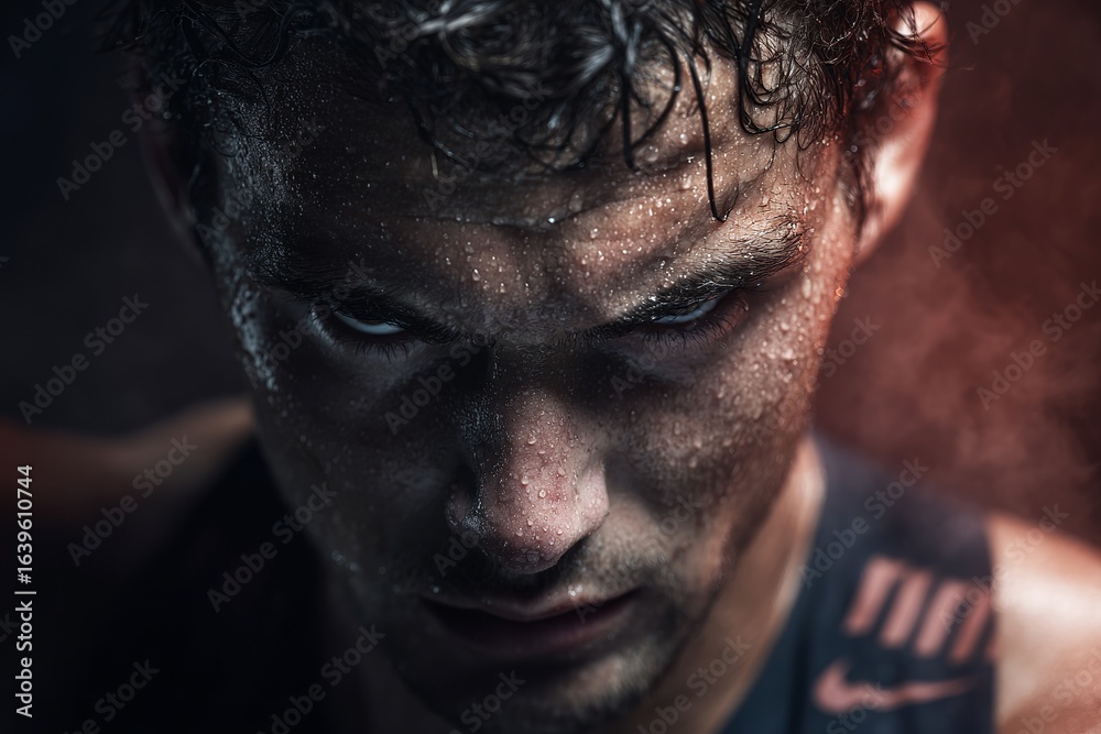 portrait of tennis player wiping sweat, intense focus in eyes, dramatic background fade, premium sports branding image portrait of tennis player wiping sweat, intense focus in eyes, dramatic background fade, premium sports branding image