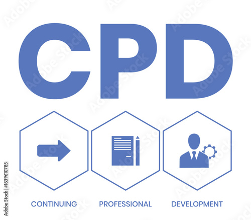 CPD - Continuing Professional Development acronym. business concept background. vector illustration concept with keywords and icons. lettering illustration with icons for web banner, flyer	