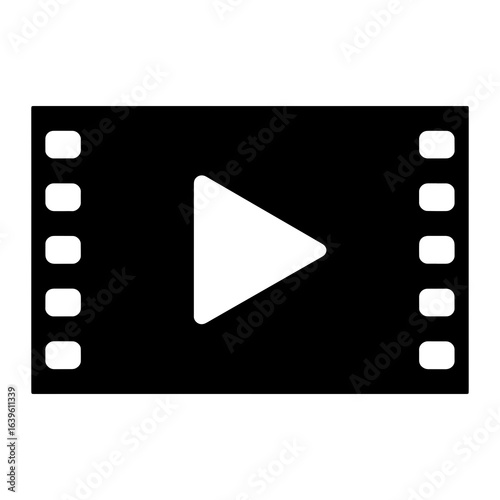 Black film strip with white play button video media