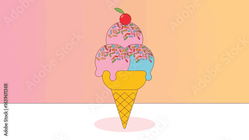 A sweet and creamy strawberry ice cream cone, a tasty dessert for a hot summer day
