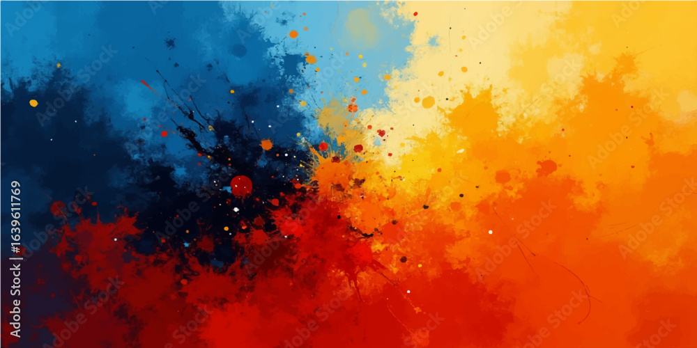 Fototapeta premium Abstract grunge background with colorful paint splashes, watercolor texture, and ink splatters