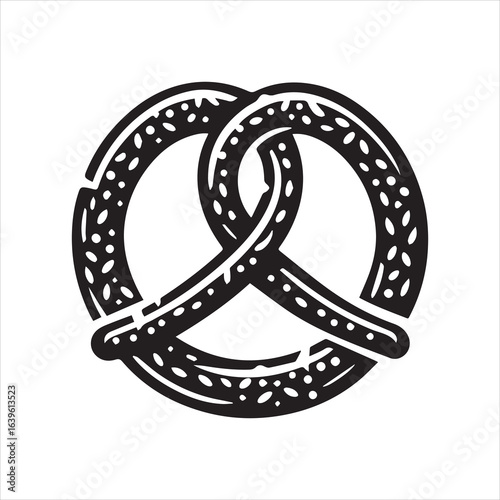 Bold Black Pretzel Illustration with Textured Surface and Detailed Design.