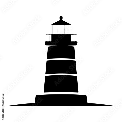 Black lighthouse silhouette on white background maritime