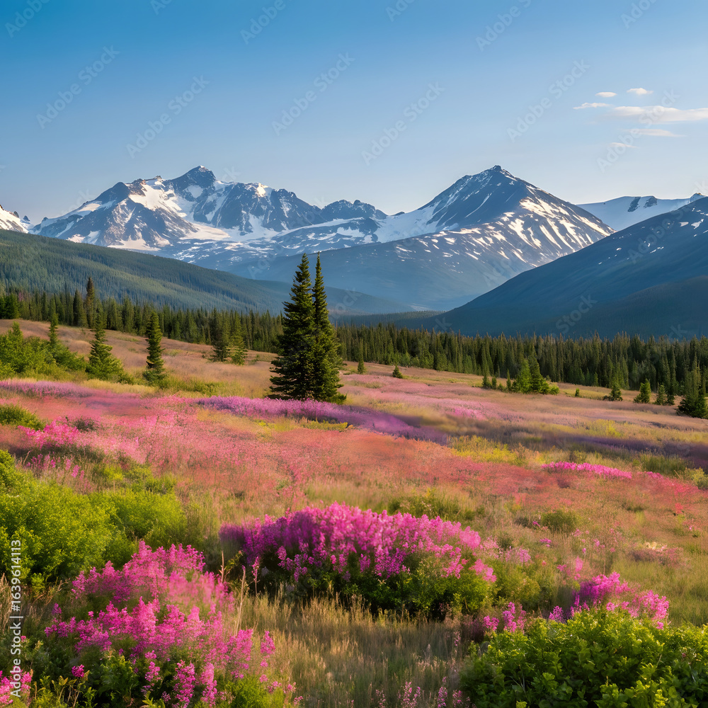 Colorful Summer Tundra Field in Alaska Filled with Wildflowers, Vibrant Arctic Landscape with Blooming Tundra Flora, Scenic Alaska Summer Meadow with Colorful Wild Plants Colorful Summer Tundra Field in Alaska Filled with Wildflowers, Vibrant Arctic Landscape with Blooming Tundra Flora, Scenic Alaska Summer Meadow with Colorful Wild Plants