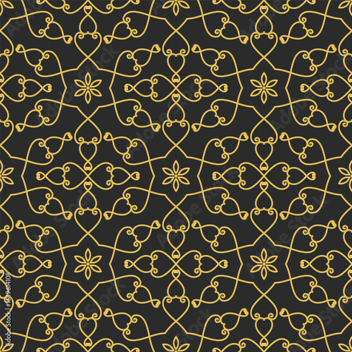 Vintage royal seamless pattern in Victorian style. Vector luxury fabric swatch with golden retro ornament