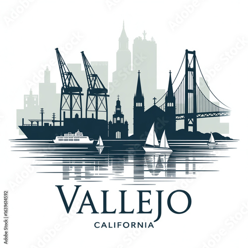 Vallejo Skyline Silhouette — A Historic Port City on the San Pablo Bay Vector Illustration