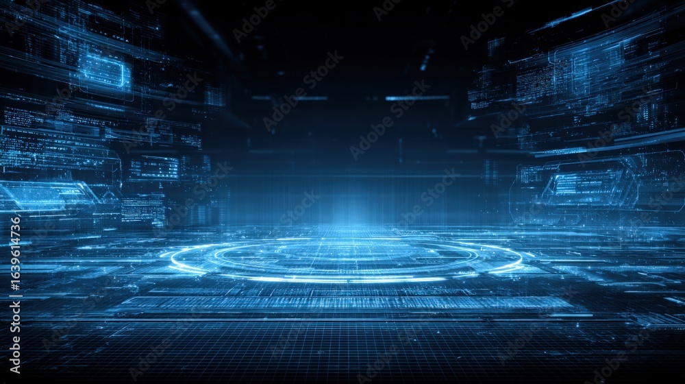Obraz premium Futuristic Technological Interface Background with Digital Elements for Hi-Tech Innovation and Virtual Reality Applications