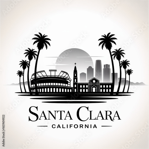 Santa Clara Skyline Silhouette — A Silicon Valley City with Historic and Modern Landmarks Vector Illustration