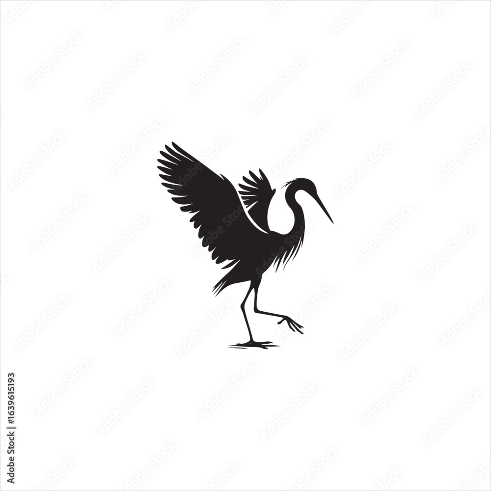 Fototapeta premium Graceful Egret Silhouette Vector Art – Elegant Wading Bird with Long Neck and Legs, Minimal Black Outline Perfect for Wetland Wildlife Themes, Nature Logos, and Decorative Prints 
