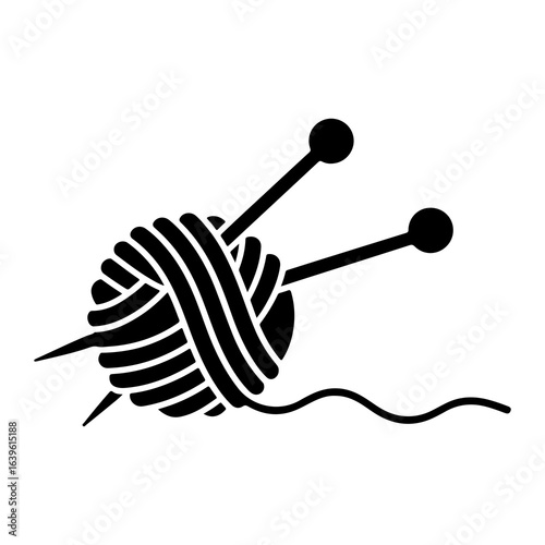 Black yarn ball and knitting needles craft hobby