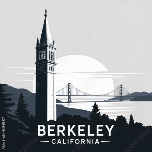 Berkeley Skyline Silhouette — A Progressive Bay Area City in Northern California Vector Illustration