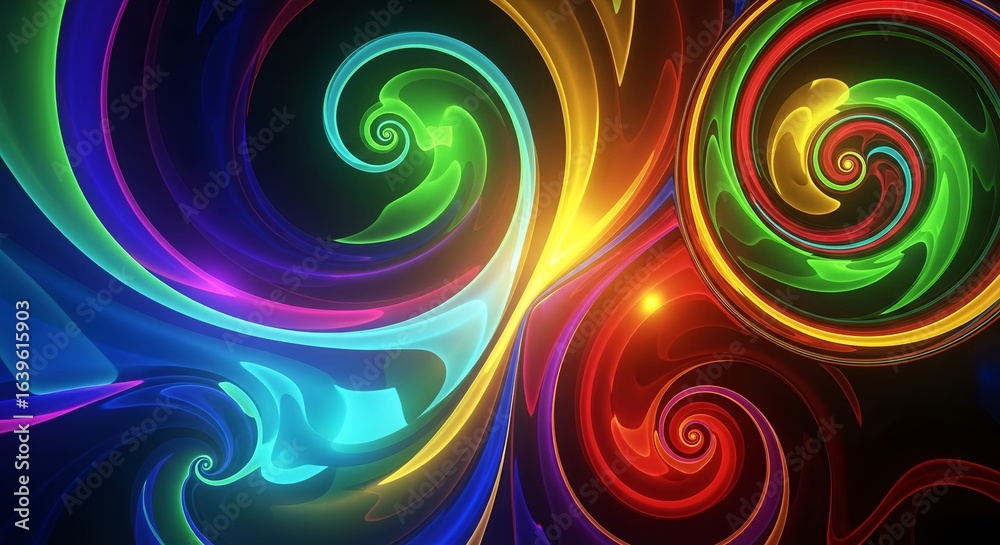 Fototapeta premium Vibrant swirling fractal art in a spectrum of glowing neon colors creates dynamic abstract background