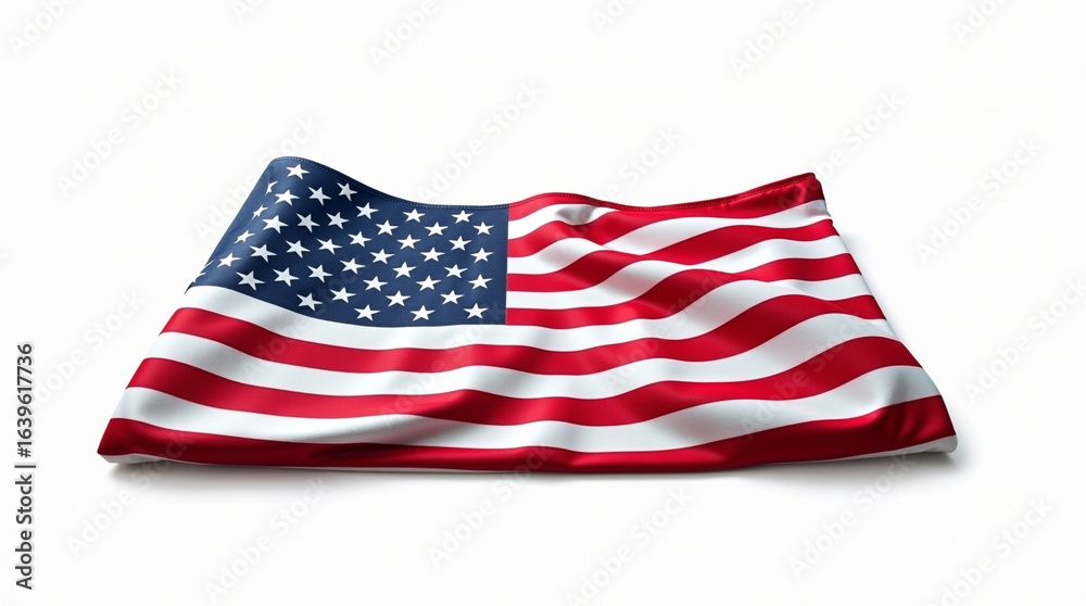 Fototapeta premium The american flag, isolated on white background, embodies patriotism, independence, and national pride, symbolizing the united states of america and its values of freedom and democracy