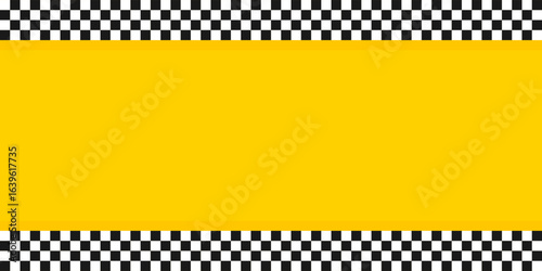 Yellow rectangular banner with bold black and white checkerboard borders, ideal for warning signs, taxi themes, or high-visibility design elements.