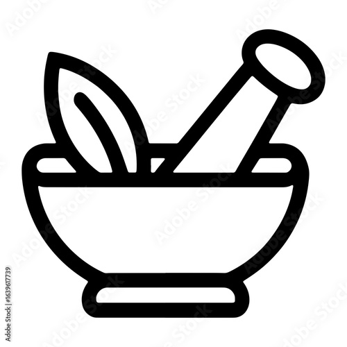 Mortar pestle with leaves grinding herbs