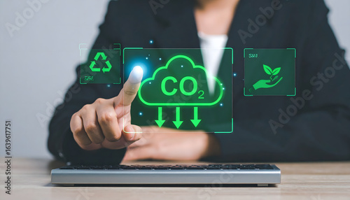 Business Professional Reducing Carbon Footprint Digitally
