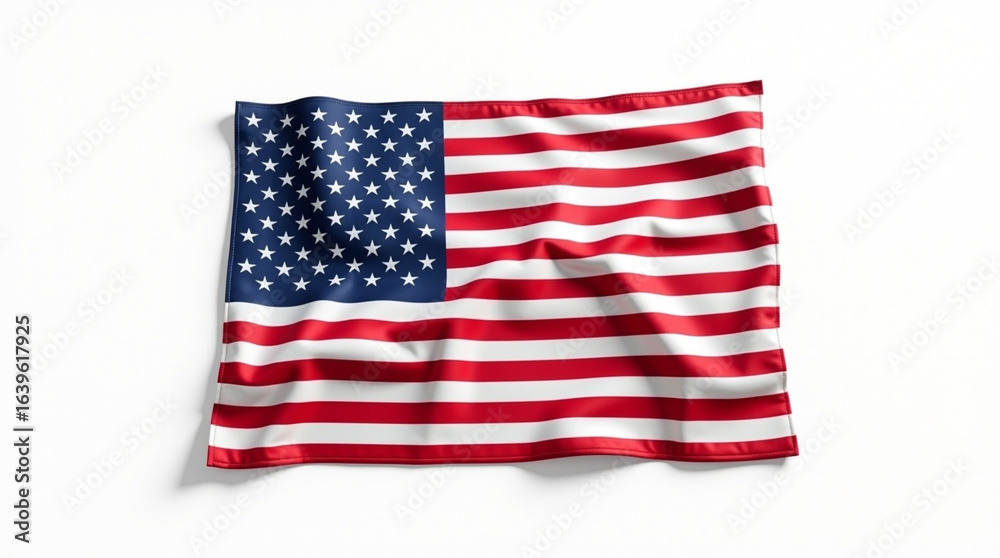 Obraz premium The american flag, a symbol of freedom and patriotism, waves proudly in the wind, its stars and stripes representing the unity and strength of the united states of america isolated on white background