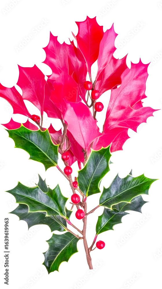 Fototapeta premium Vibrant Holly Sprig with Red Berries and Green Leaves