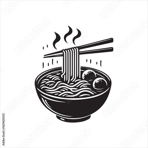 Steaming Bowl of Noodles with Chopsticks Delicious Asian Cuisine.