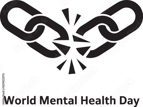 World Mental Health Day Vector Illustration with Broken Chain Symbolizing Freedom and Recovery