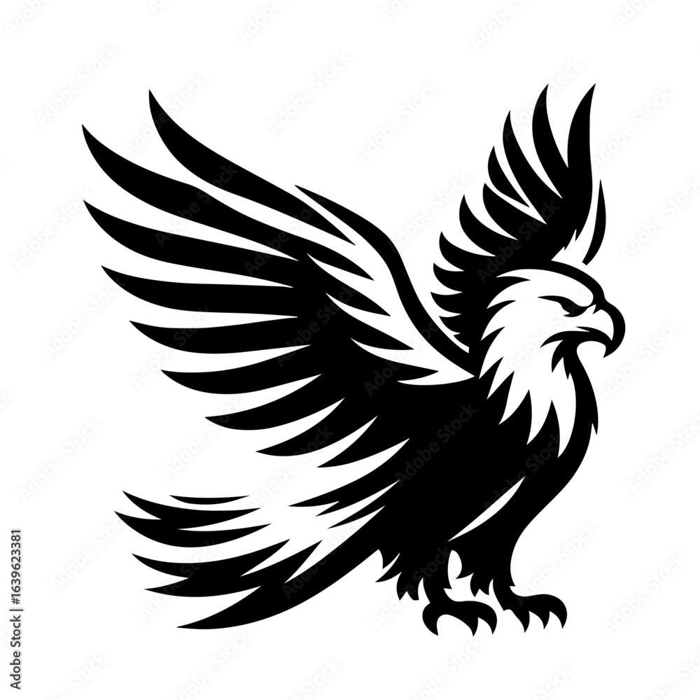 Obraz premium Black and white silhouette vector of on eagle white background