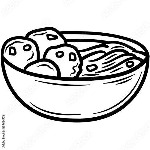 Simple graphic icon of a meal in a bowl with a fork, representing healthy eating, diet, and nutrition concepts. A minimalist illustration for food-related designs.