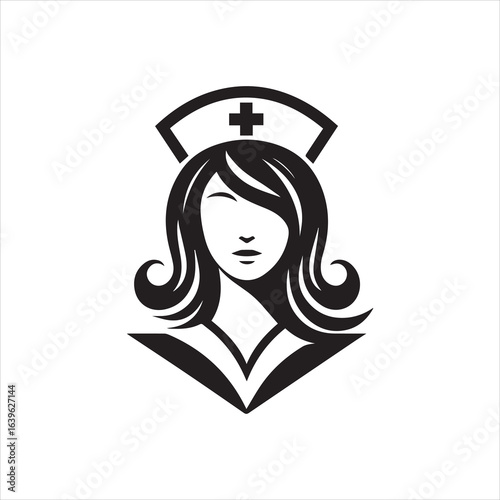 Stylized Nurse Portrait with Classic Cap and Cross Symbol.
