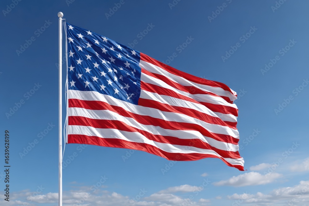 Obraz premium American flag billowing in a clear blue sky